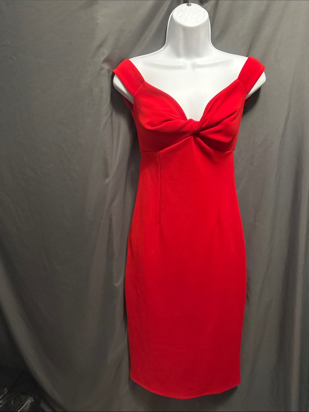 Topshop Red Off-Shoulder Twist Midi Dress